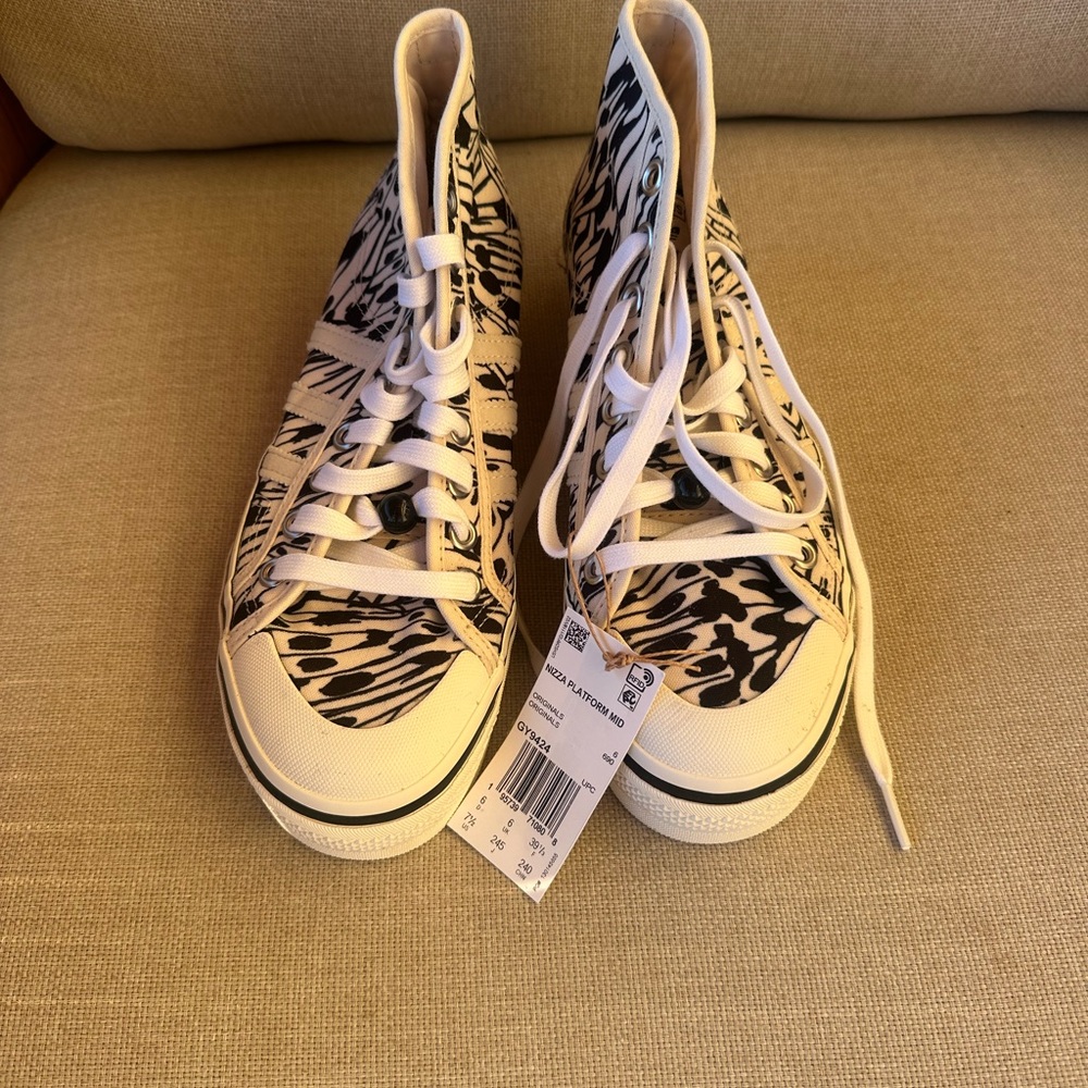adidas Black and White High-Top platform sneakers